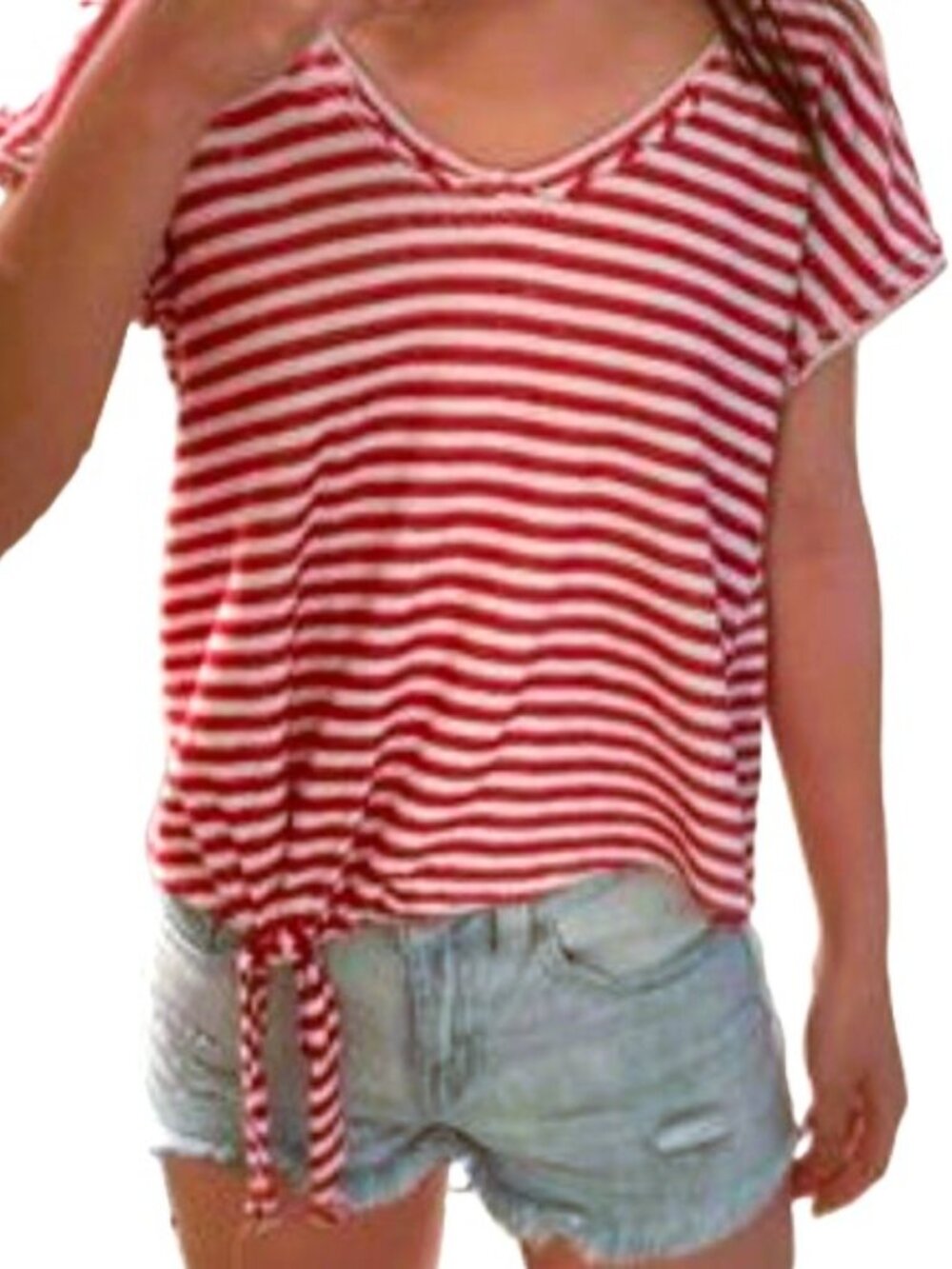 GREEN ENVELOPE LOS ANGELES Top Cap Sleeve Striped White Red Top Womens Medium